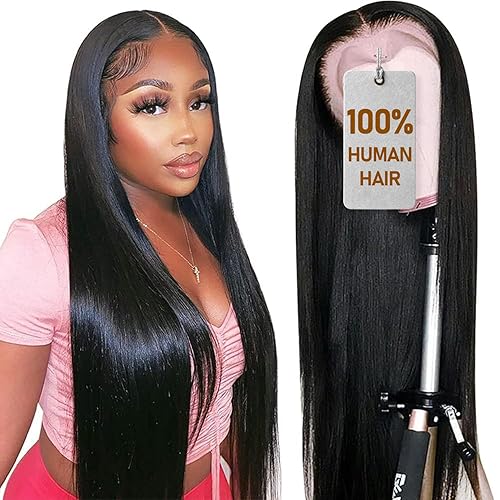 Pelucas de cabello humano lacio brasileño con encaje frontal de 32 pulgadas para mujeres negras 13 x 6 pulgadas con cabello de bebé color natural