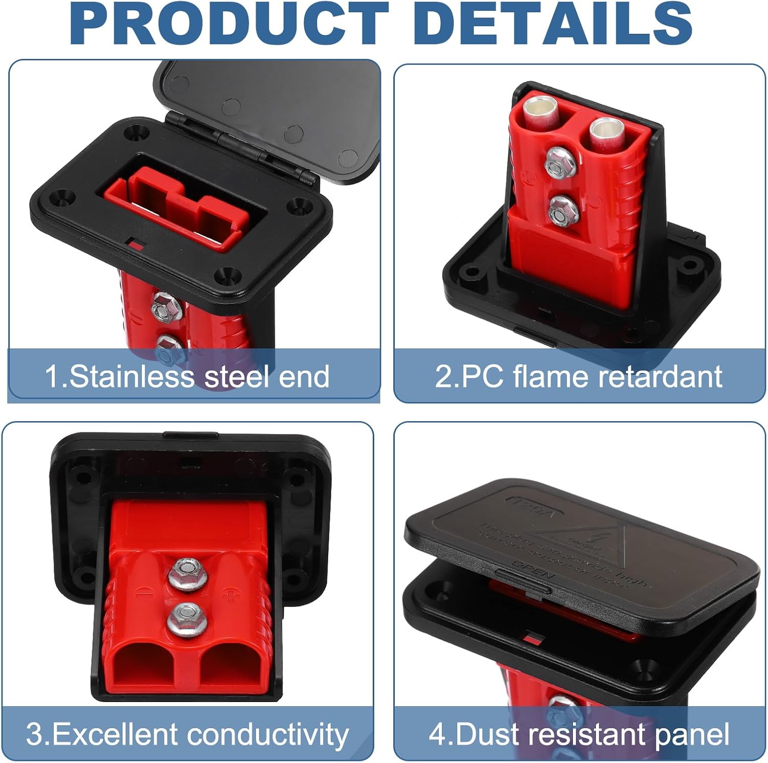 MECCANIXITY 120A Embedded Plug Mounting Panel, 2AWG,4AWG,6AWG Flush Mount Recessed Plate with Dust Cover Battery Power Connector Plug for Winch Auto Car Trailer Driver,Red 1Set
