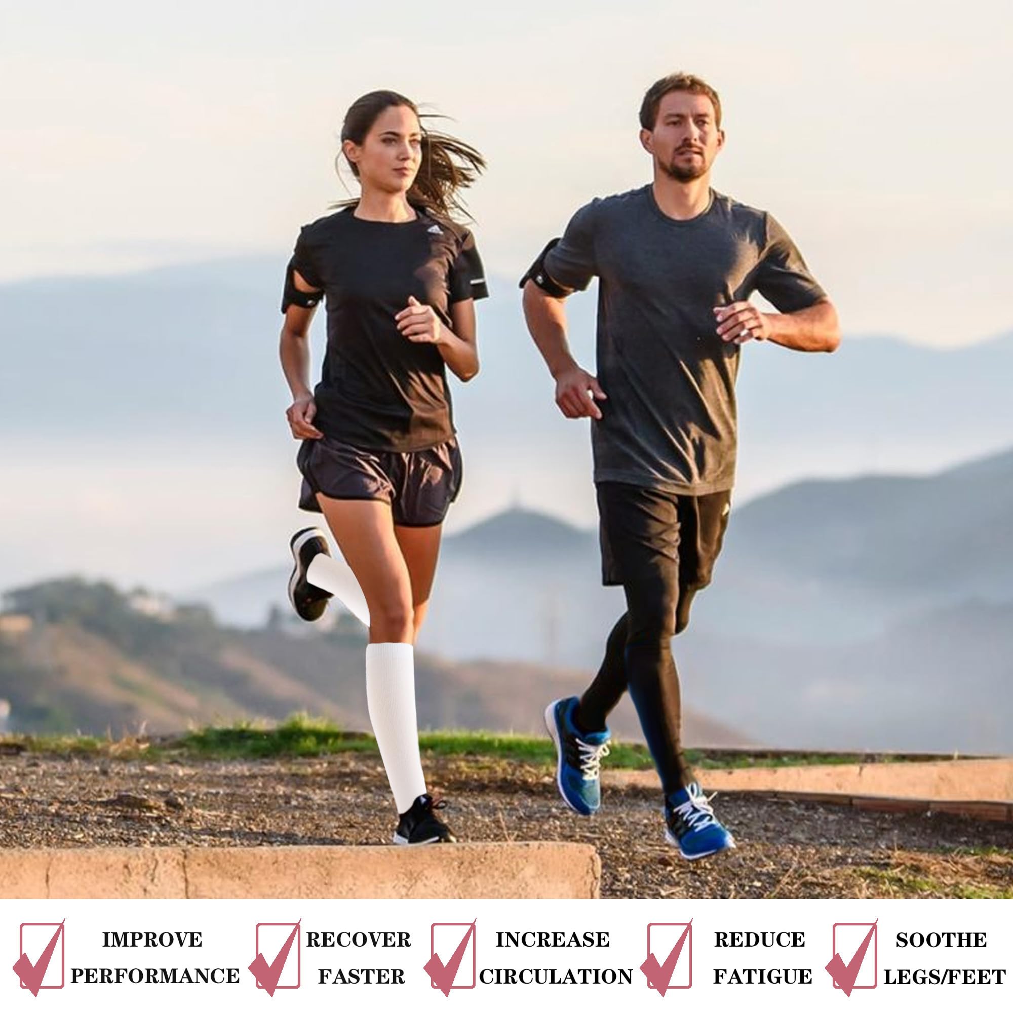 IMAGERIO 6 Pairs Compression Socks for Women and Men Circulation, 20-30 mmhg Knee High Best Support for Athletic Running, Cycling, Hiking, Medical, Nurse, Recovery -Black & White (XXL)