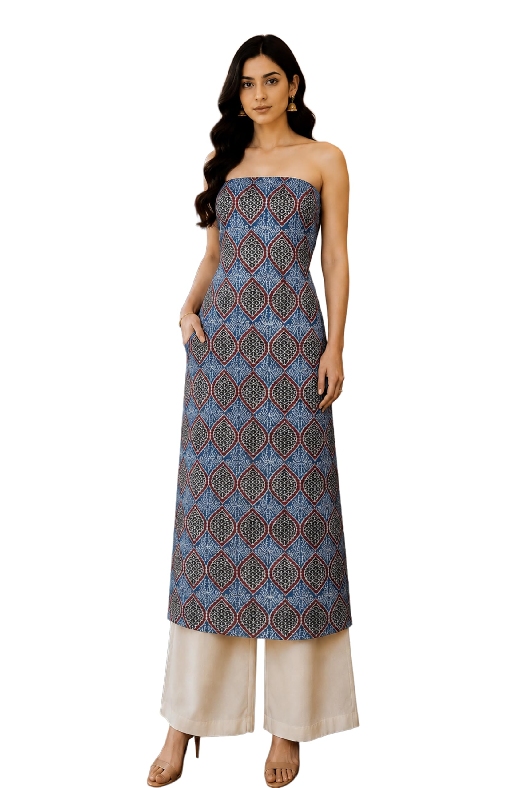 Ethnics of Kutch Women's Ajrakh Modal Silk Natural Dye Hand Block Print Unstitched Kurta Fabric Mtr Length-image-11