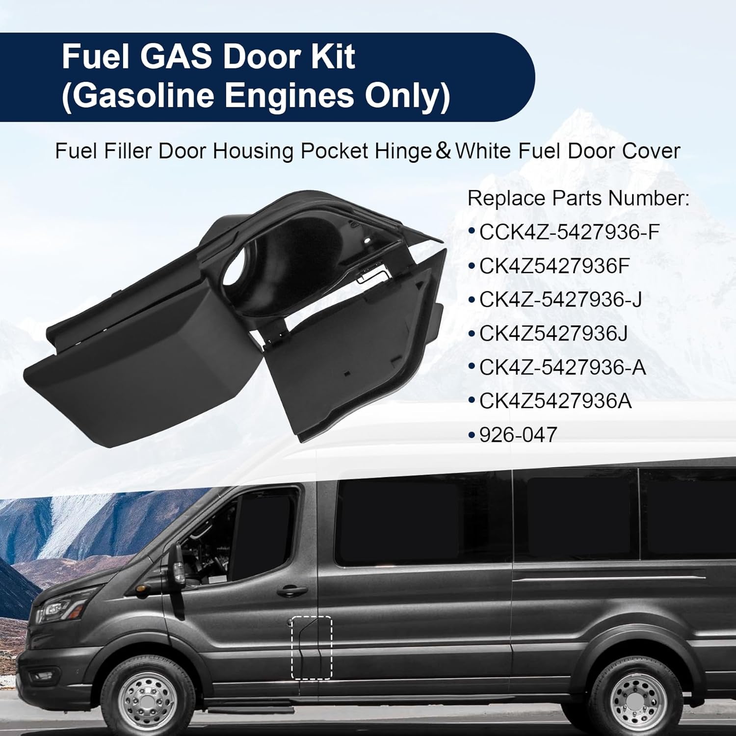 CK4Z5427936A Fuel Filler Door Housing Pocket Hinge Fuel GAS door kit Compatible with Ford Transit Vans 150 250 350 350HD 2015-2023 CCK4Z-5427936-F CK4Z-5427936-J CK4Z-5427936-A