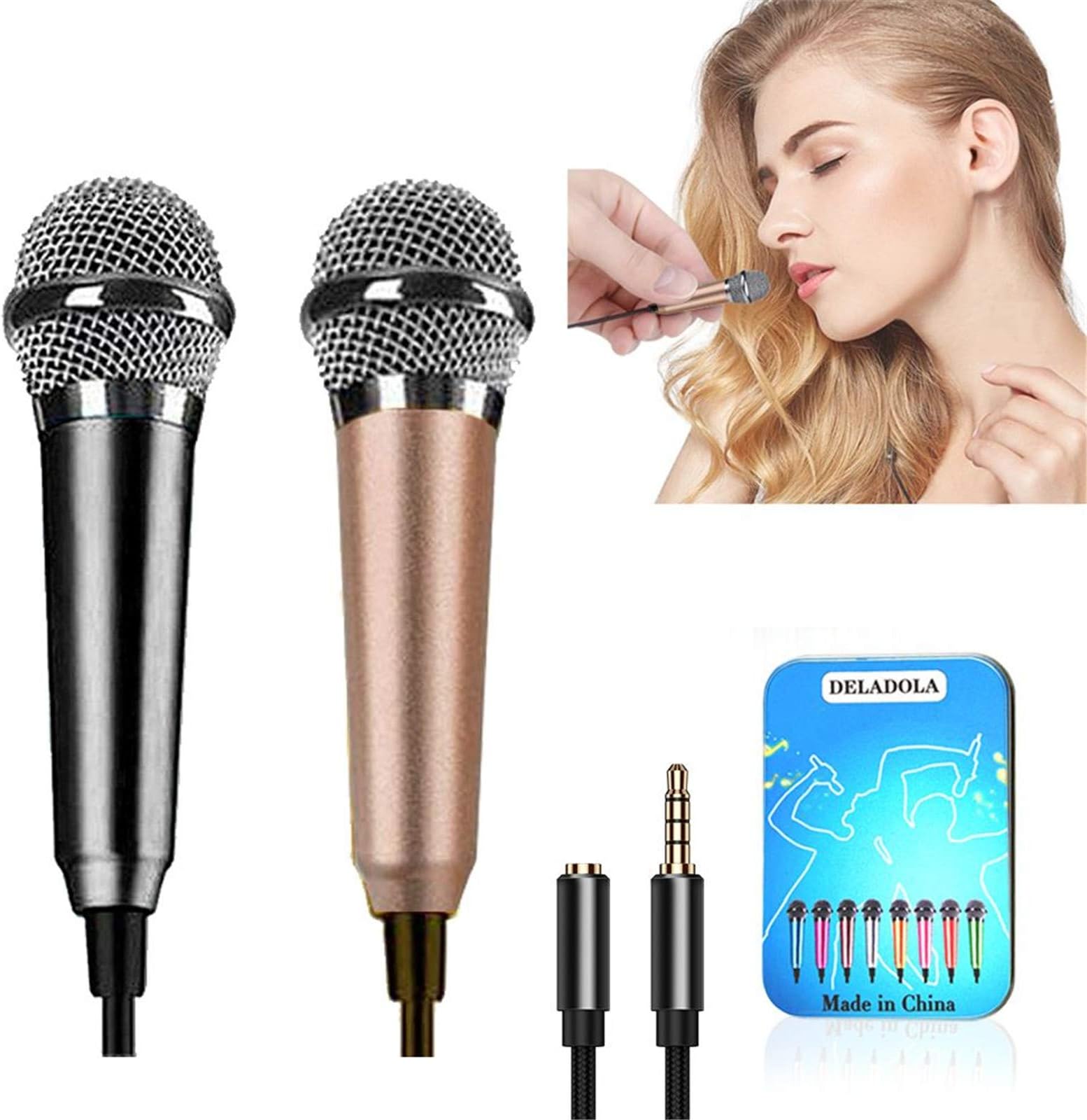 (2pack) Mini Microphone Tiny Microphone for Mobile Phone Laptop Notebook Apple iPhone Sumsung Android（Silver+Rose Gold）
