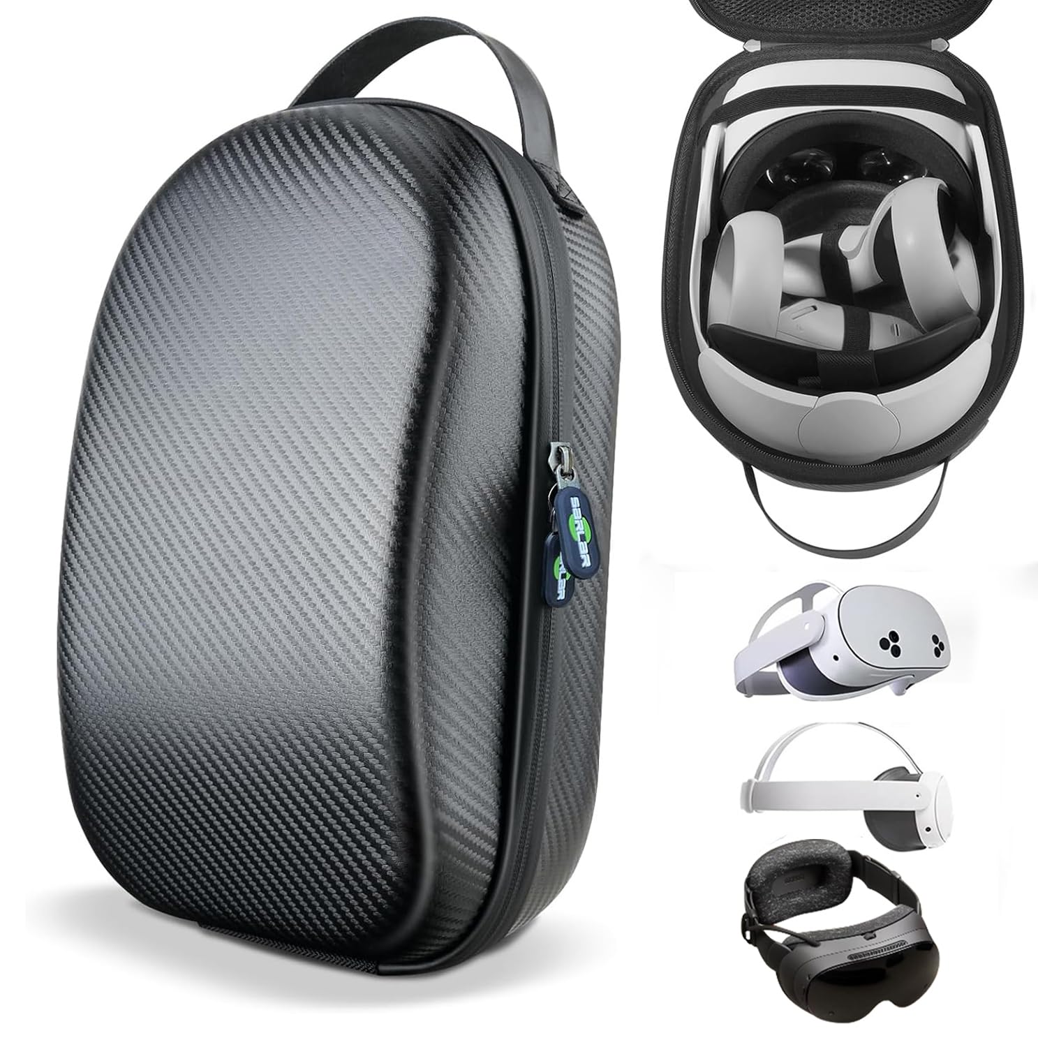 sarlar Custodia da trasporto per cuffie Meta Quest 3S/Quest 3/Quest 2 VR, controller, cinturino per la testa originale, custodia rigida in fibra di carbonio con protezione leggera e portatile per