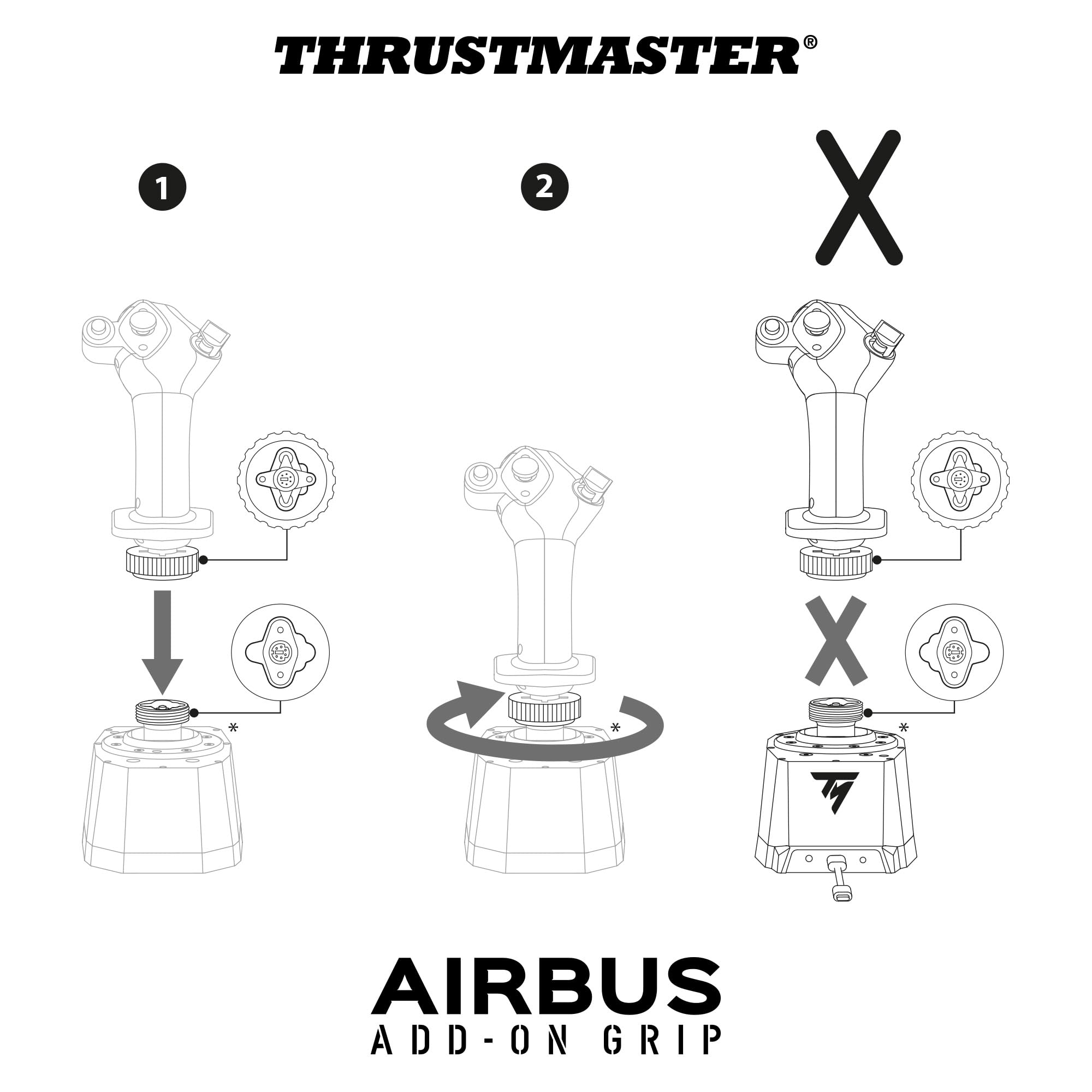 Thrustmaster Airbus Add-On Grip - Grip Oficial A300 y A400M | Réplica oficial 1:1, configuraciones A300/A400M, sensores H.E.A.R.T., 5 botones, gatillo dual y bloqueo de timón