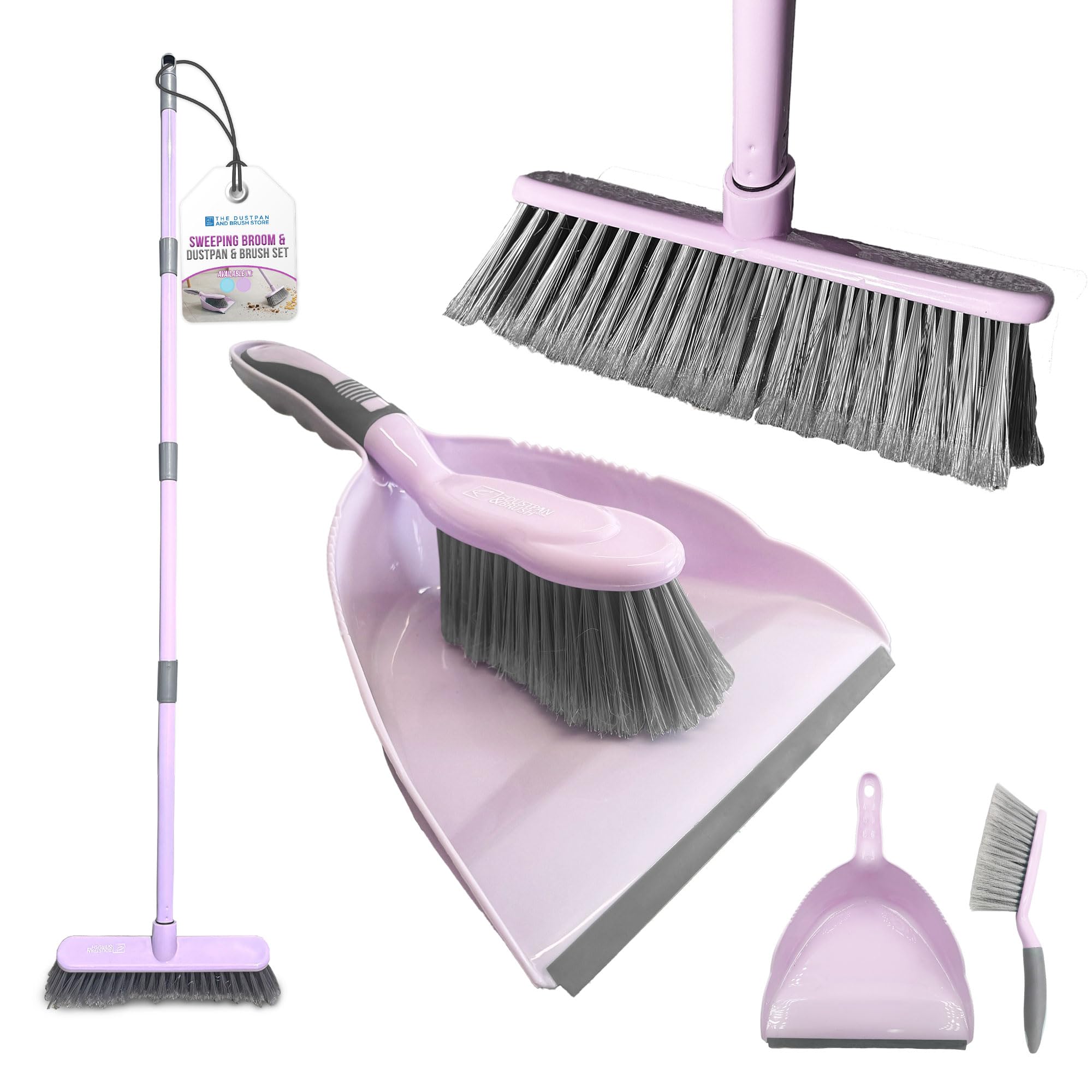 Indoor Broom and Dustpan and Brush Sets - Indoor Cleaning Soft Broom and Dustpan Set - Soft Bristles Hair Brush Floor Cleaner Set for Tiles Laminate Wood Carpet - Lilac