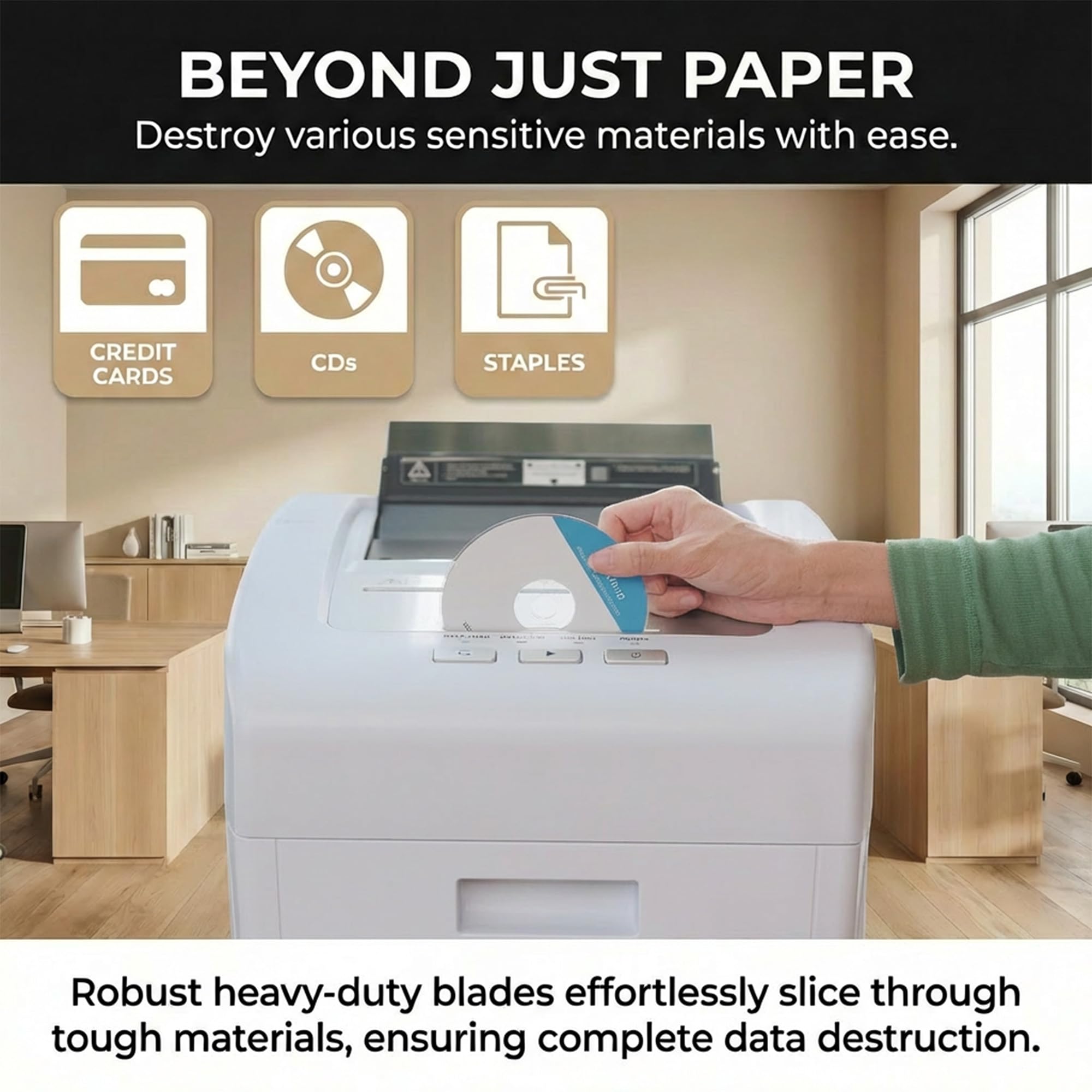 Trituradora de Papel de 200 Hojas: P5 Destructora de Documentos Automática con Corte Micro 2 x 15 mm Trituradora de Papel Eléctrica con Bandeja de 35L para CD, Tarjetas y Grapas