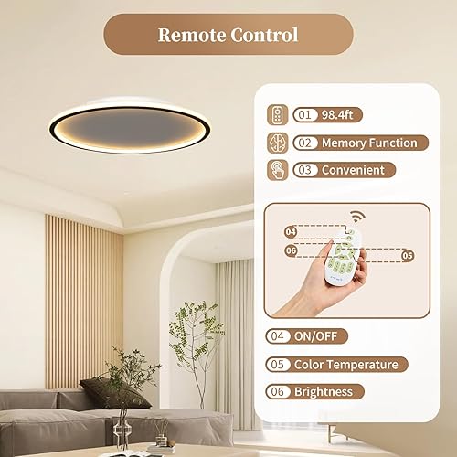 Miniatura 5 de GNJINX Lámpara de techo LED regulable de montaje empotrado con control remoto de 20 pulgadas, 45 W, 3000 K-6500 K, temperatura de color ajustable,
