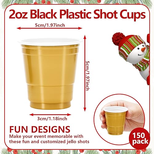 Miniatura 2 de Whaline 150 vasos de chupito de plástico de Navidad de 2 onzas desechables, mini vasos de chupito pequeños, rojo, verde, dorado, tazas de fiesta