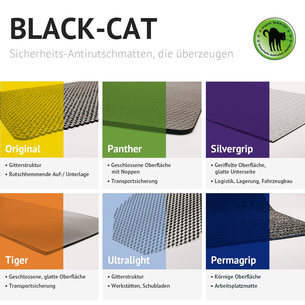 BLACK-CAT Panther Antirutschmatte 4000×1200×4 mm hochreißfest rutschhemmend VDI 2700 Zertifiziert DEKRA geprüft