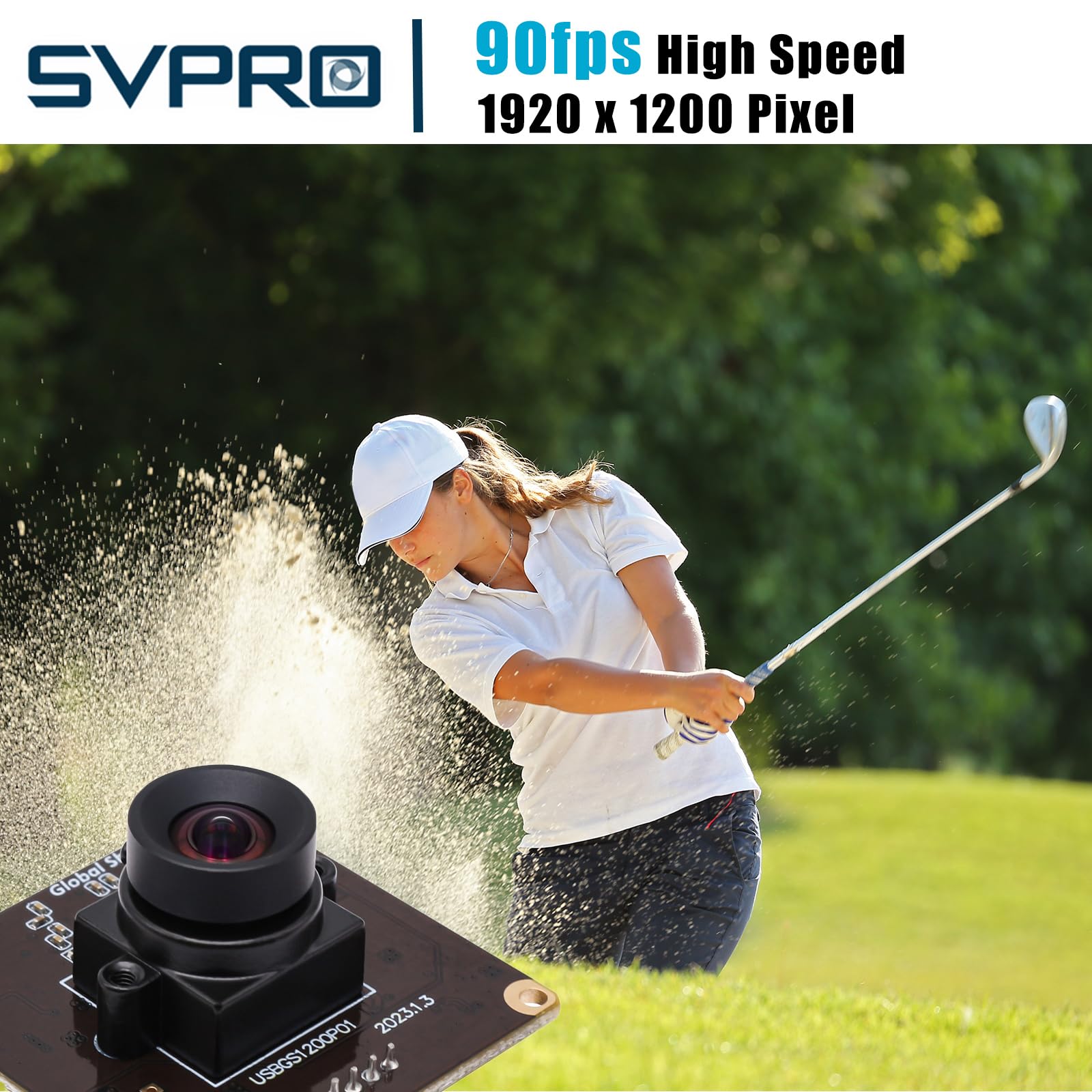 Svpro Global Shutter USB Kamera Board 90fps High Speed Webcam Modul mit verzerrungsfreiem M12 Objektiv,Zeitlupen Kamera 1920x1200 2MP AR0234 UVC Kameramodule für Computer,Laptop,Android Gerät