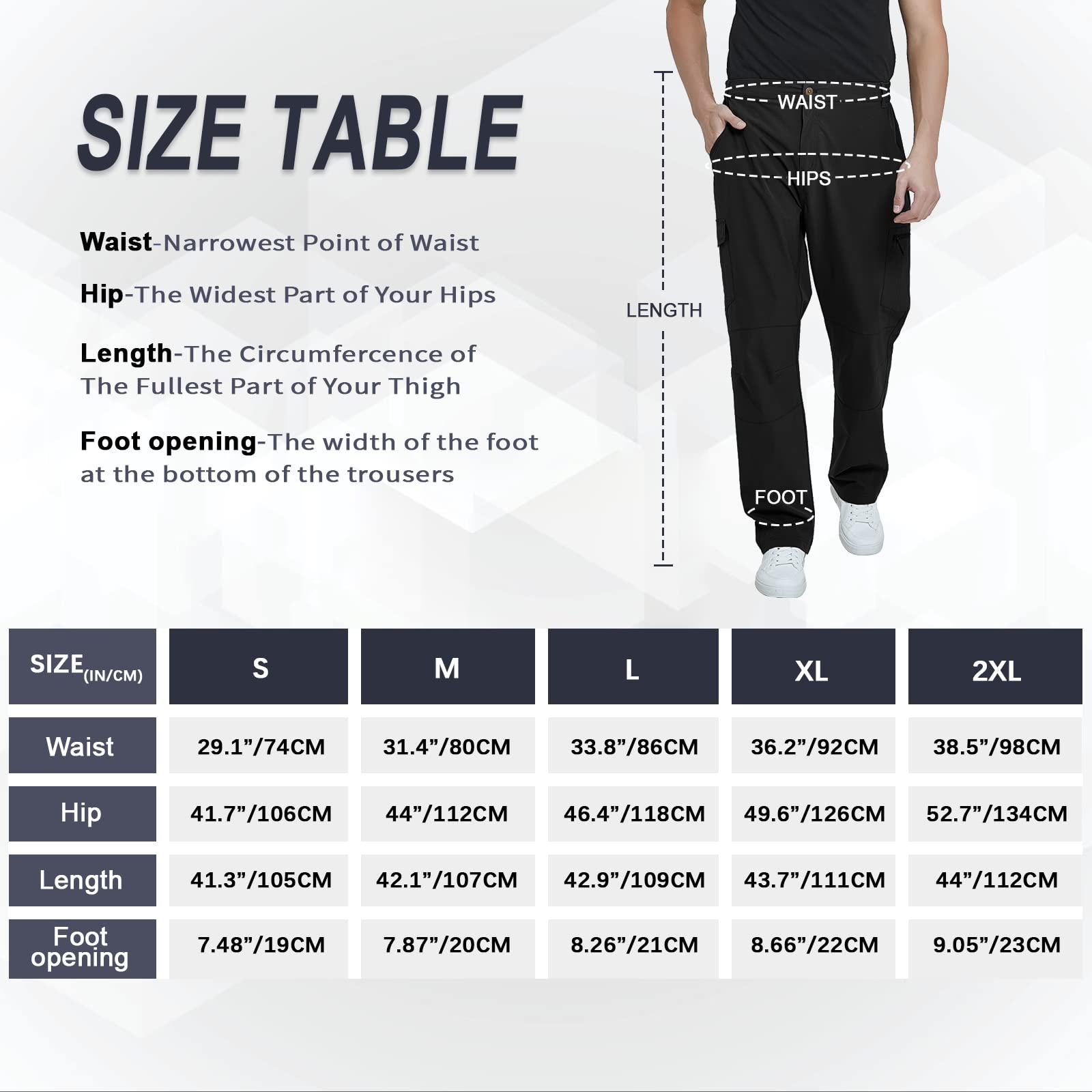 FEIXIANG Pantaloni da trekking per uomo, pantaloni tattici impermeabili ad asciugatura rapida, pantaloni da lavoro multi-tasca, colore nero grande