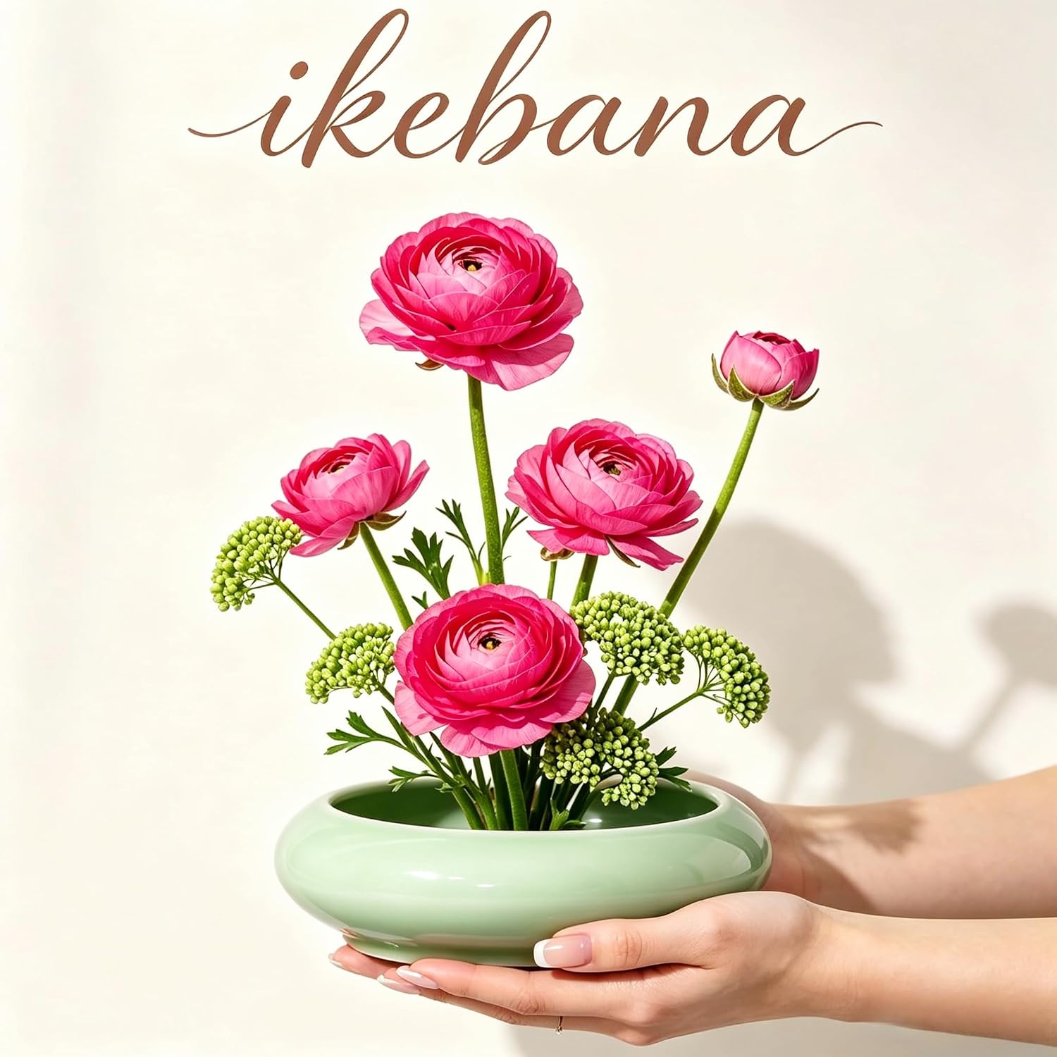 Ikebana vase kit Ceramic Flower Frog Set Kenzan Flower Shallow Bowl Flower Arrangement Kit Zen Decor for Home Office (Light Green)