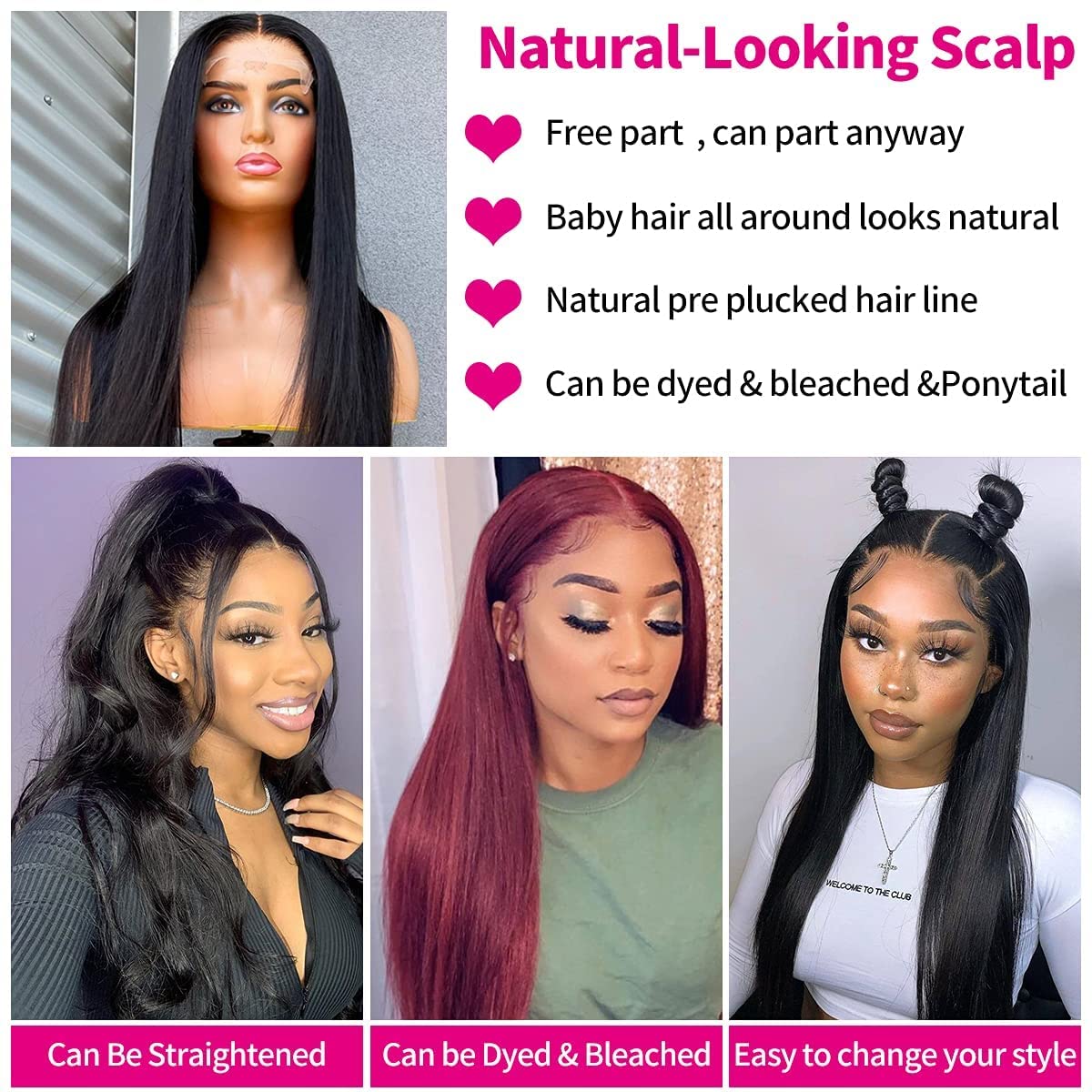 Human Hair Wig 4By4 Lace Front Wigs Straight Glueless Wigs Brazilian Virgin Human Hair Natural Black Color For Black Women 12 Inch - Image 3
