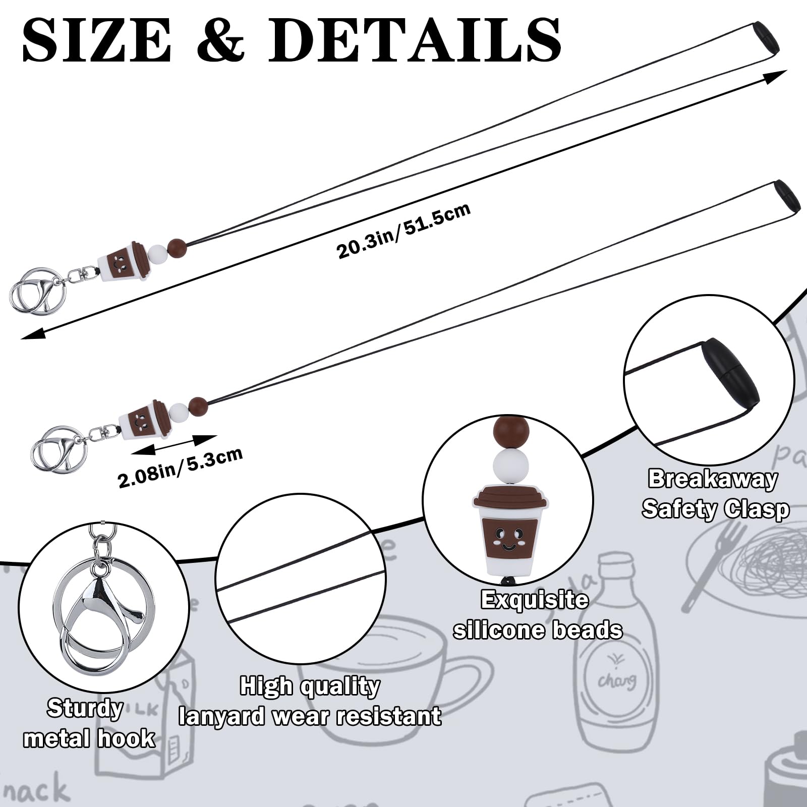 LEGENTLISUR 2Pcs Polymer Clay Bead ID Badges for Women Teacher Lanyard with ID Holder Beaded Lanyards for ID Badges Neck Keychain Lanyards for Id Card for Women Teachers Gift(Coffee Cup) - Image 2