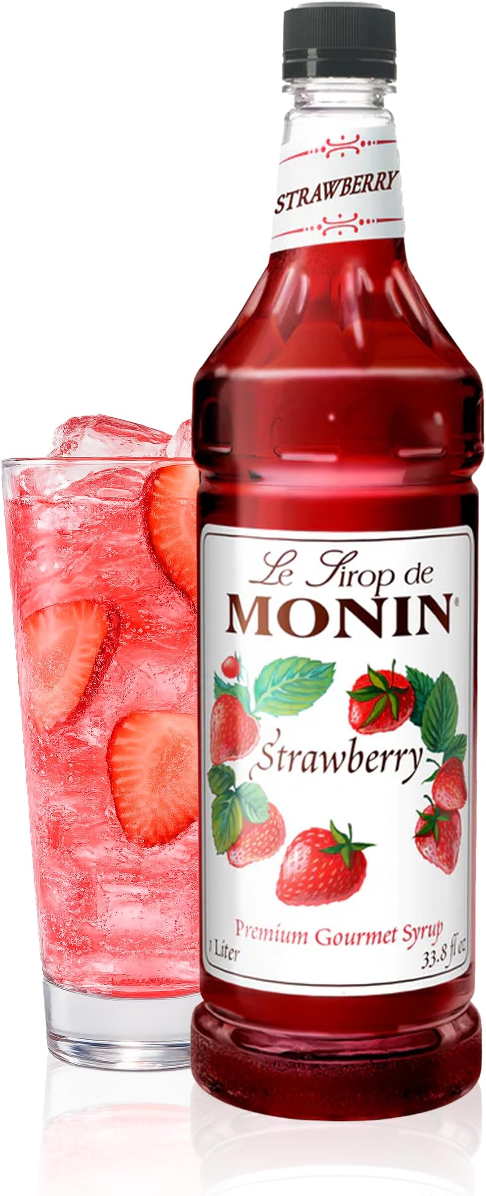 Monin - Strawberry Syrup, Mild and Sweet, Great for Cocktails and Teas, Gluten-Free, Non-GMO (1 Liter)