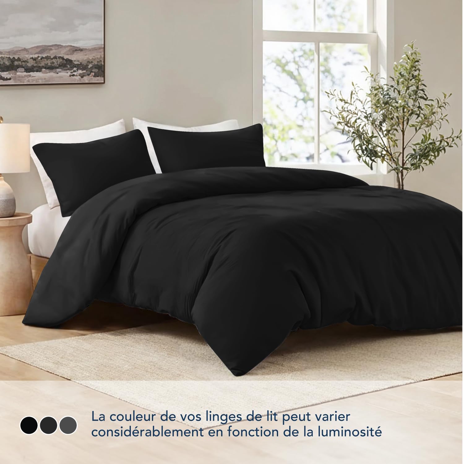 Dreamzie Beddengoedset 140x200 cm - 4-delig Microvezel - Hoeslaken 140x200 cm - Laken 2 Personen 220x270 cm - 2 Kussenslopen 65x65 - Oeko Tex Gecertificeerd - Zwart