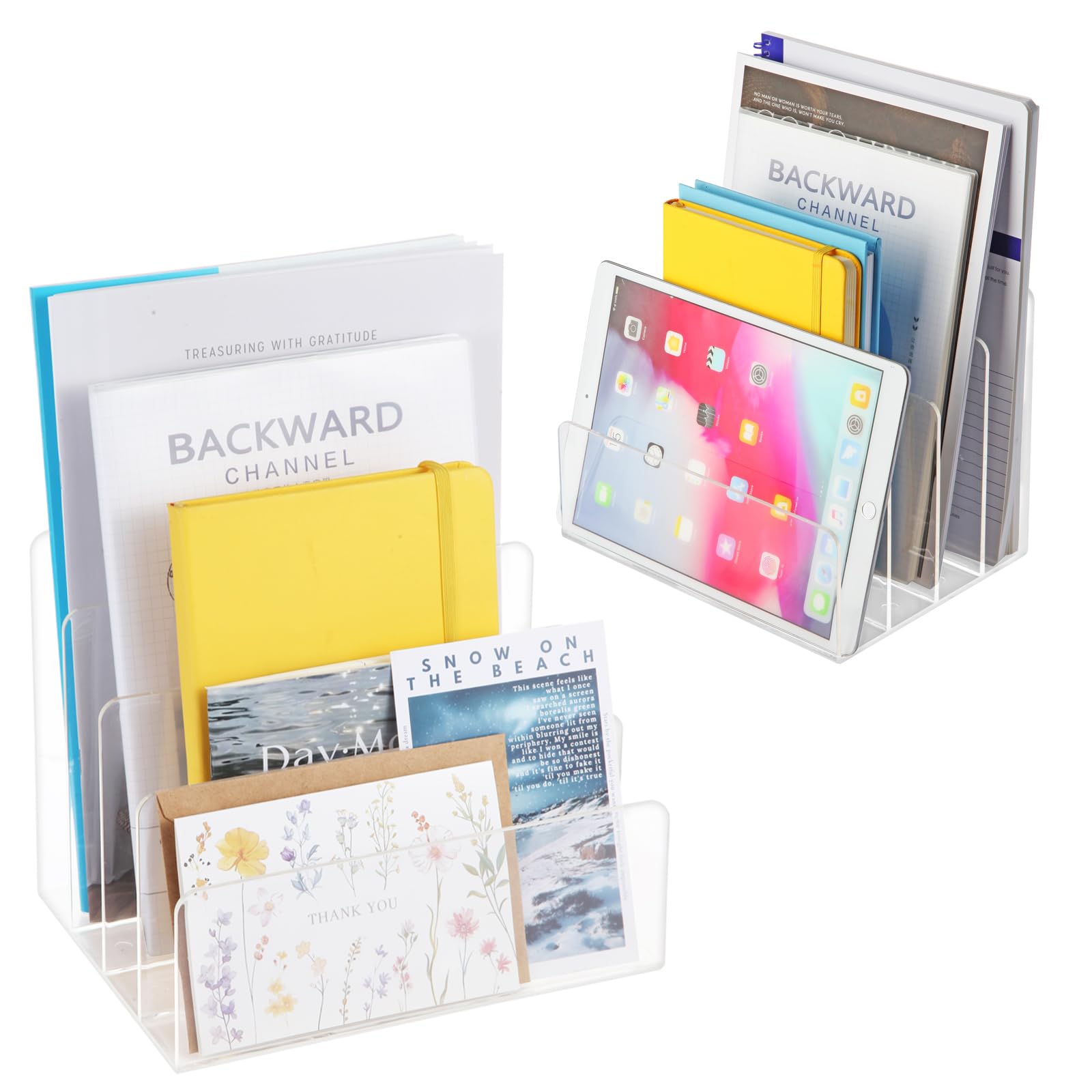 ZZDWLDHA 2 PCS Acrylic File Holder,4Sections Clear File Organizer Mail Letter Sorter Desktop Folder for Home Office School