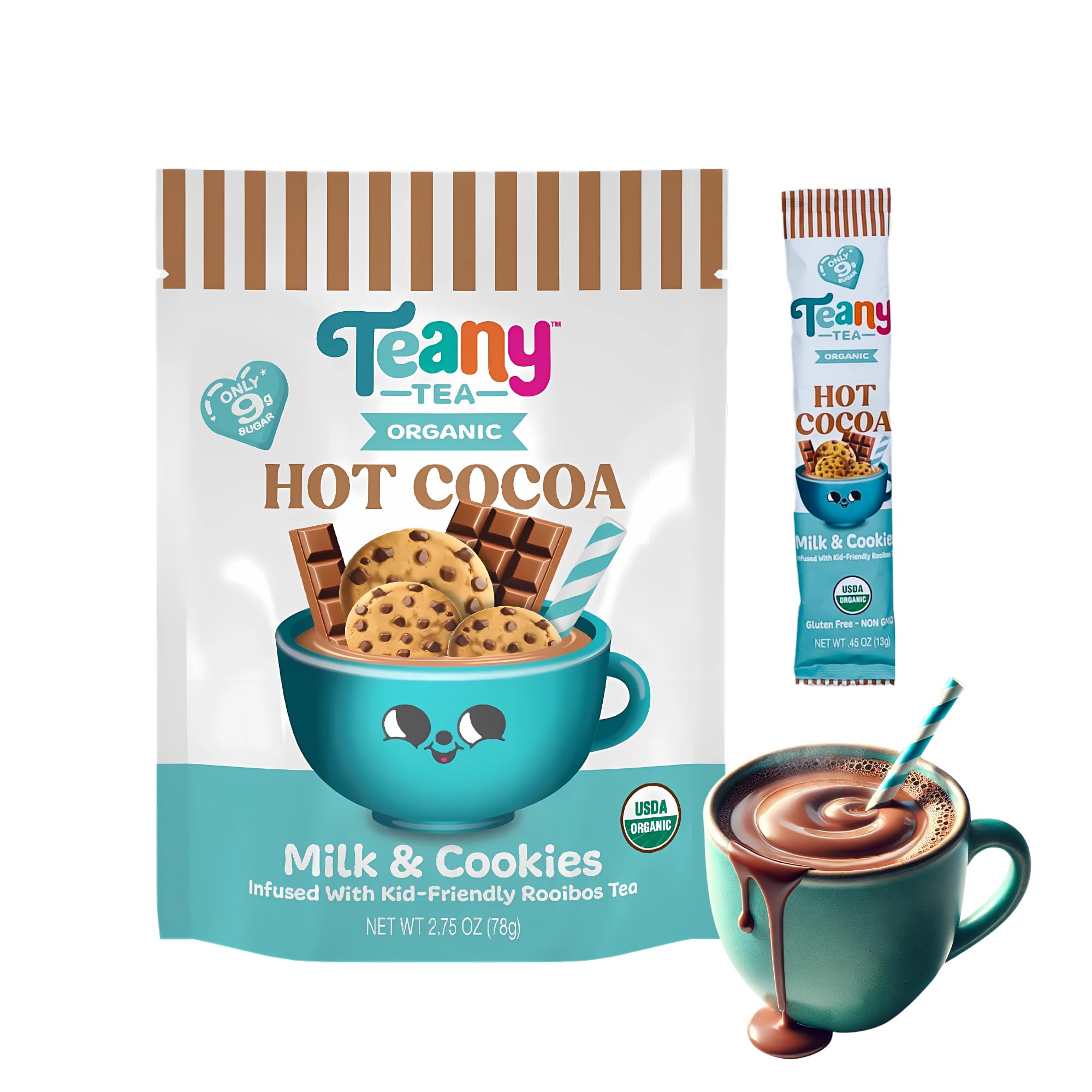 Teany Tea Organic Milk & Cookies Hot Cocoa - Everyday Hot Cocoa, Delicious, Kid Friendly, Tea Infused, Bedtime Dessert, Travel Ready, Hot Cocoa On The