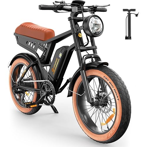 isinwheel Electric Bike Adults 750/1500W Ebike 20/28MPH, 55-75 Miles Electric Motorcycle with 10.4/13AH Battery, 20" Fat Tire Electric Dirt Bike 7-Speed E-Bike Full Suspension, R/L Turn Headlight