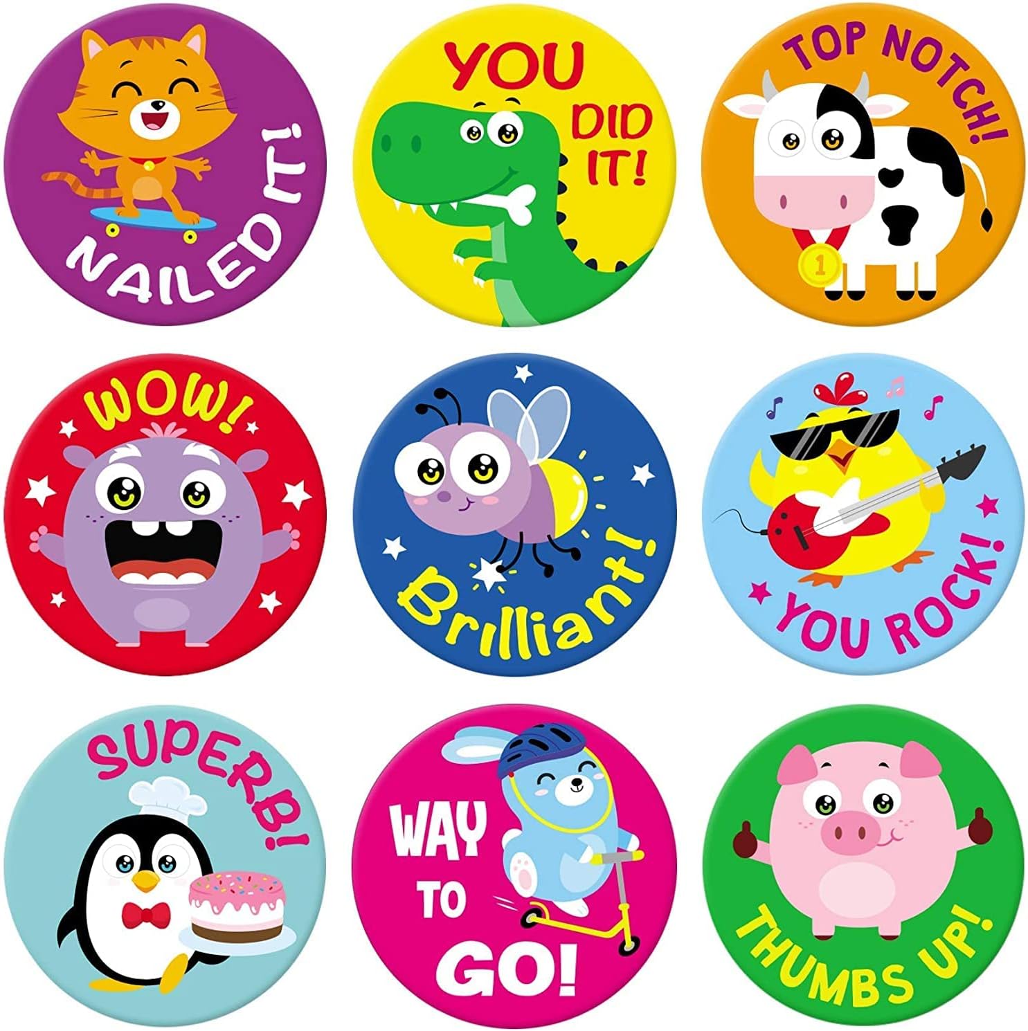 Sweetzer & Orange Teacher Reward Stickers โ 1008 in 9 Designs, 1-Inch Motivational Sticker for Kids, Potty Training Reward and Teacher Supplies for Classroom
