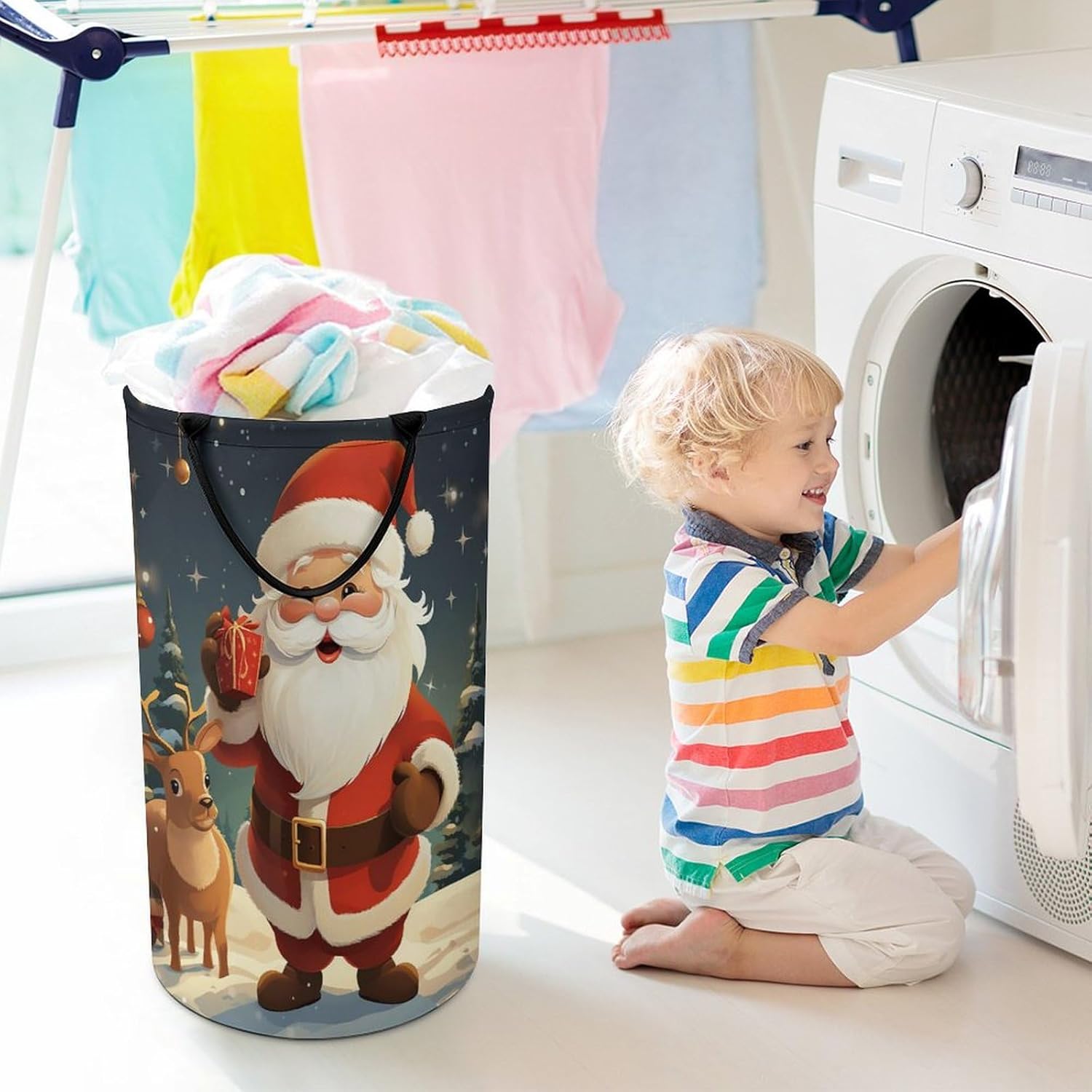 Christmas Santa Claus Laundry Basket Dirty Clothes Hamper Collapsible Laundry Hamper with Handles for Clothes Toys in The Dorm & Family Closet Storage Container And Organizer