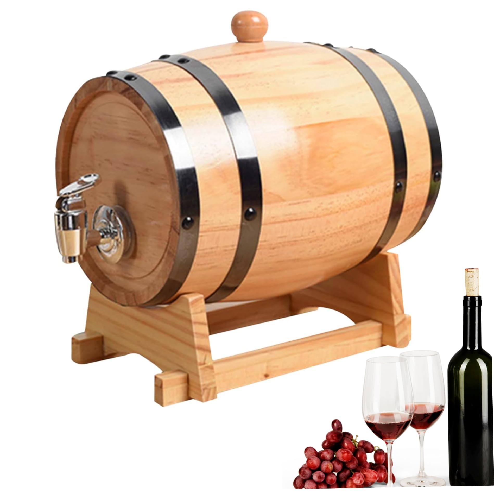 Tonneau à vin 3 L Tonneau à whisky avec support de robinet Fûts en chêne pour le vieillissement du whisky Distributeur en bois Décoration de bar café pour spiritueux, liqueurs, présentation et st