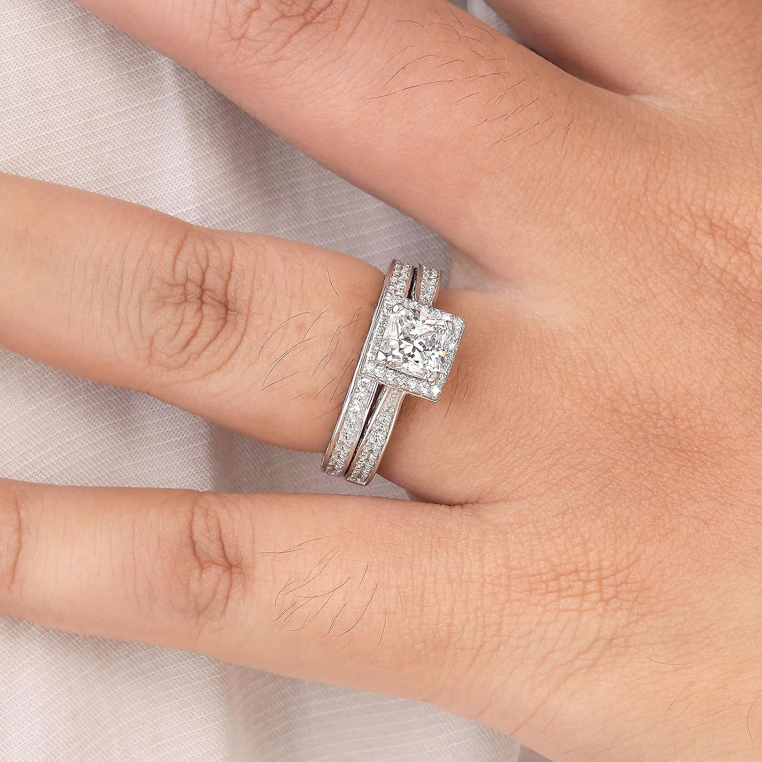 Newshe Jewellery Wedding Ring Sets for Him and Her Women Mens Silver Band Promise Rings Couples Cubic Zirconia Engagement Anniversary Bridal Size 5-13