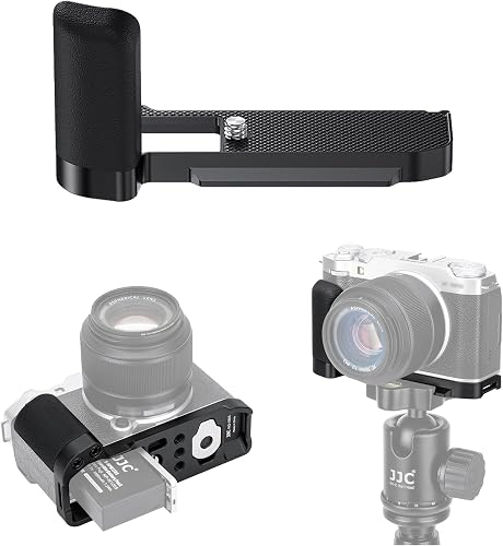 JJC Metal Hand Grip L-Shape Handgrip for Fujifilm X-M5 XM5 Camera, Black | Silicone Side Handle, Anti-Slip Pads, Arca Swiss Quick Release Plate, 1/4"-20 Tripod Hole & Hand Strap Hole