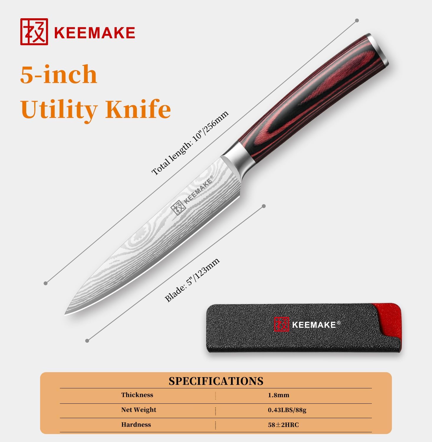 KEEMAKE Kitchen Utility Knife, 5 Inch Paring Knife, Ultra Sharp High Carbon Stainless Steel, Tomato Knife for Fruit and Vegetable Cutting with Ergonomic Handle, Chef Knife for Kitchen - Image 6