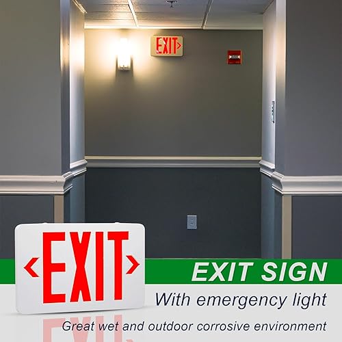 Miniatura 7 de Luz LED roja de salida de emergencia, estándar, batería de respaldo, doble lámpara LED ABS resistencia al fuego con certificación UL 120-277V (señal