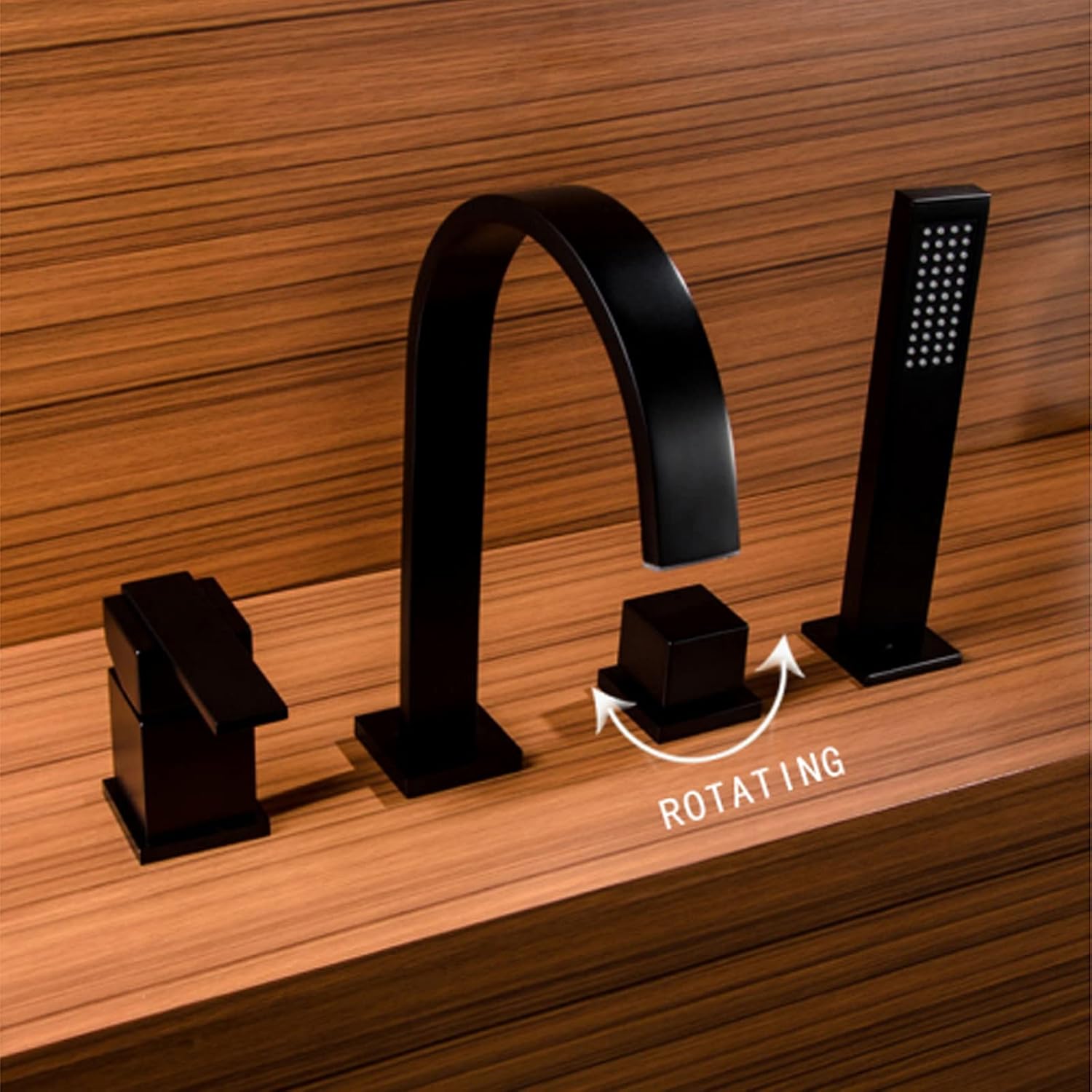 Matte Black Bathtub Faucet, Split Type Single Handle Basin Faucet, Copper Rotatable Hot and Cold Water Mixer Tap, Bathroom Pull-Out Shower Faucet Set