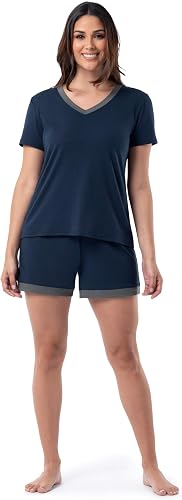 Fruit of The Loom Women's Sleeve tee and Short 2 Piece Sleep Set, Midnight Blue,
