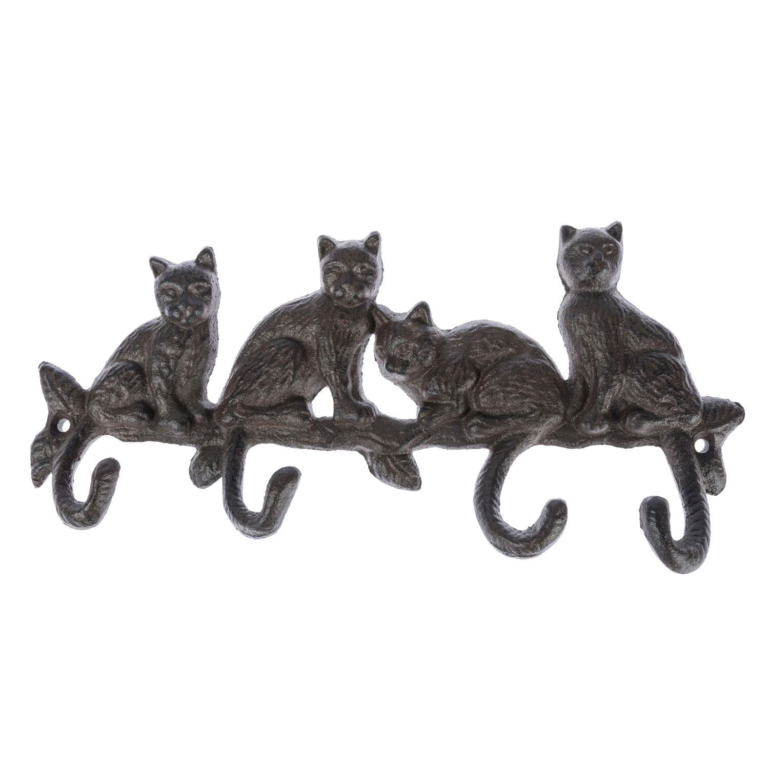 HOMESCAPES Cast Iron Coat Rack with Cat Tail Hangers Wall Mounted Antique Style Coat Hooks