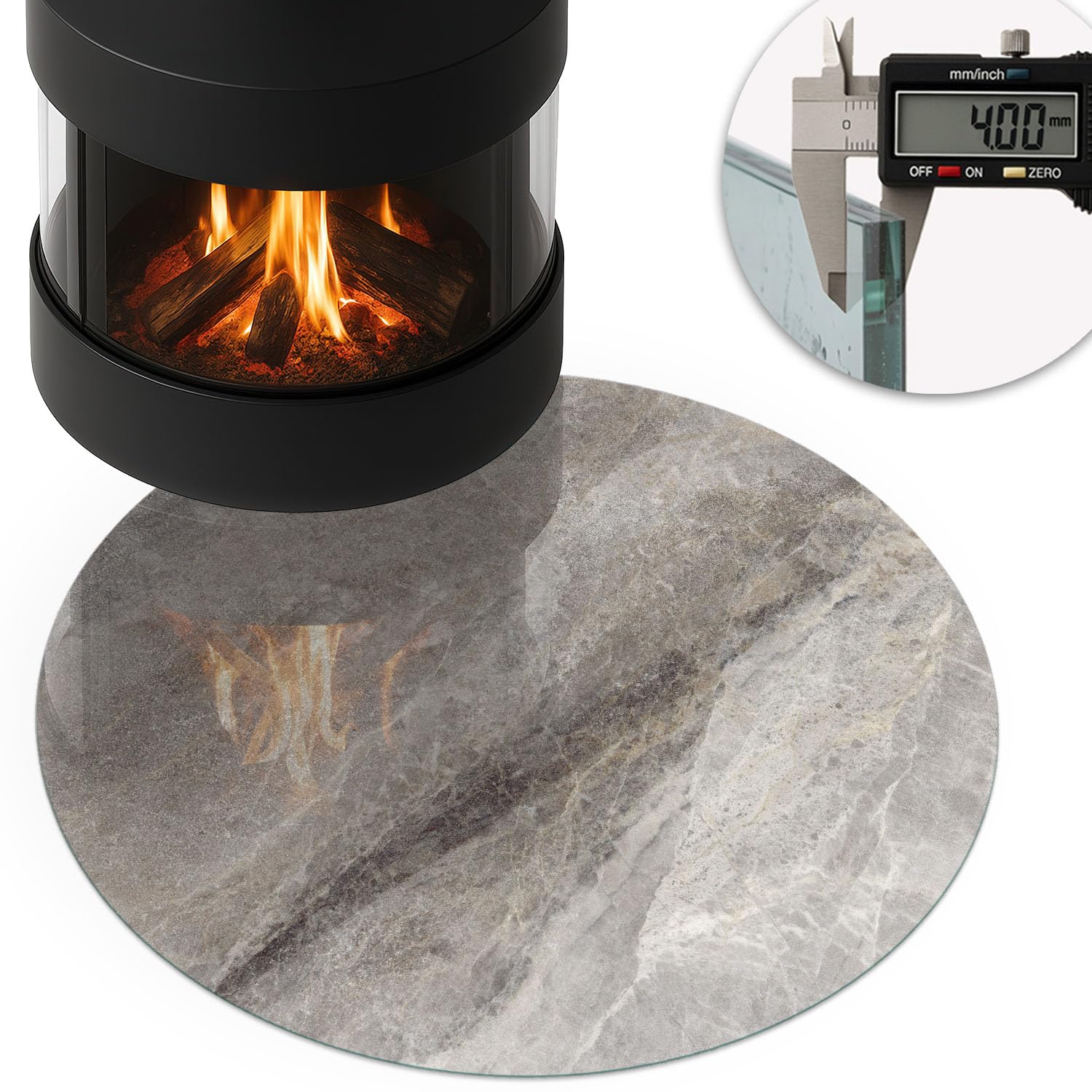 Kaminofen Glasplatte ⌀ 80 cm Funkenschutzplatte für Kamin Ofenglas Gehärtetem Glas Rund Bodenplatte Kaminglas Funken- und Kratzfest Kaminplatte - Natursteinmuster