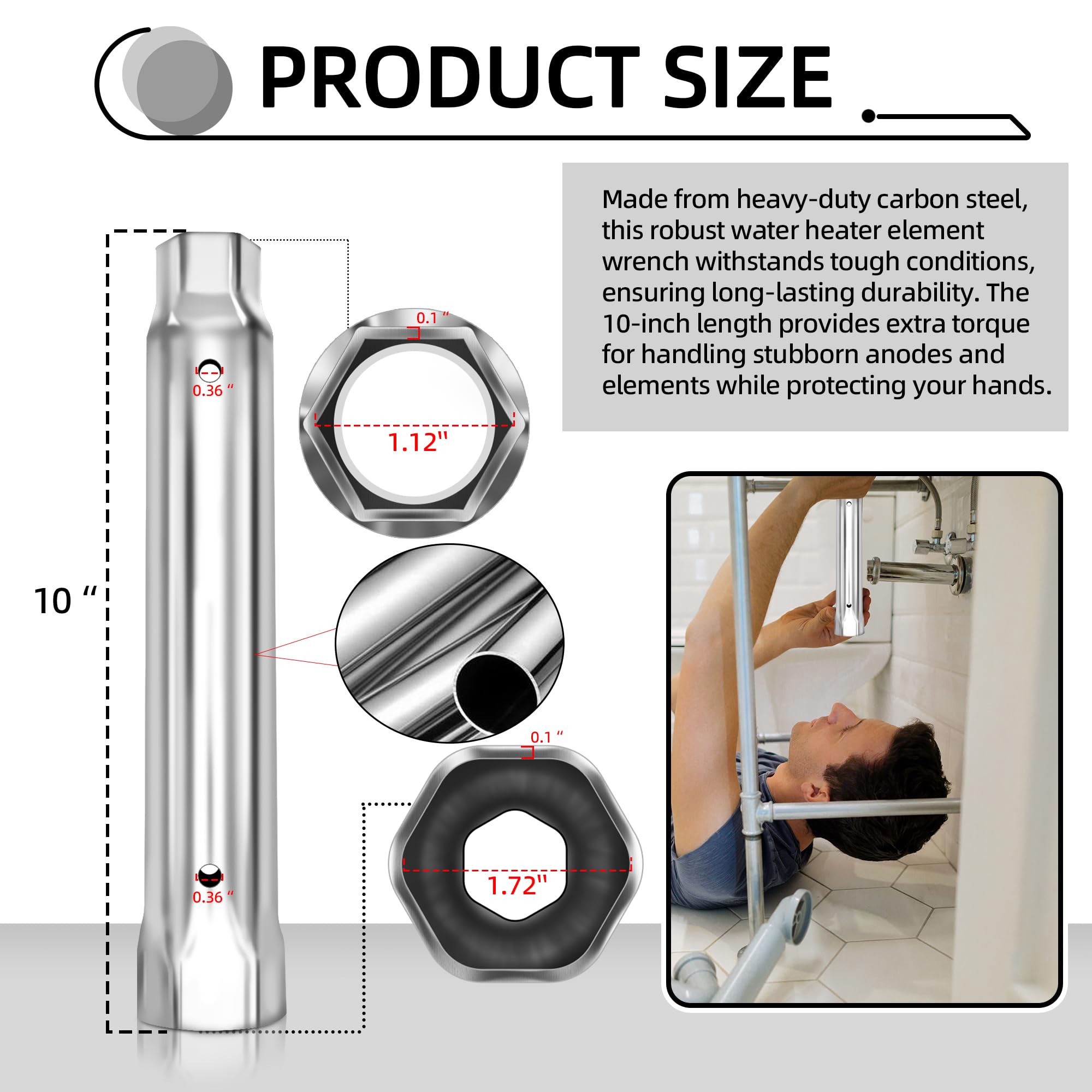 Dual Hex Element Socket Heavy-Duty Dual Socket Water Heater Wrench - 10 ...