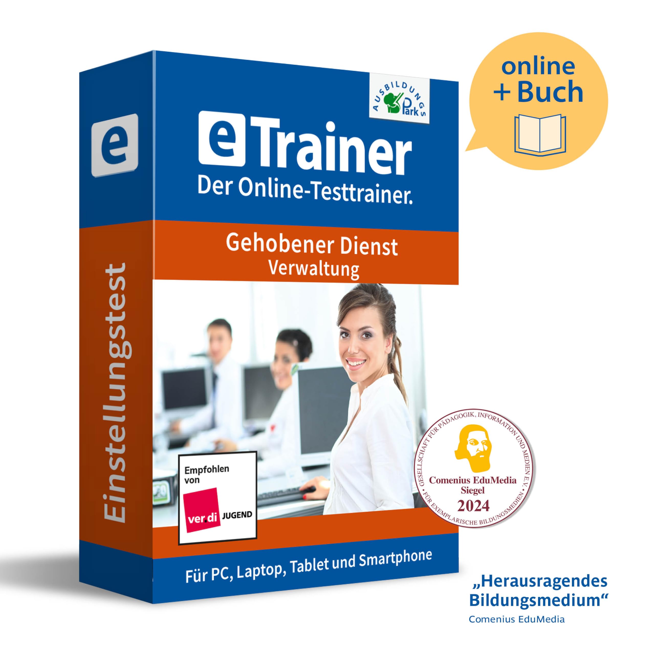 Einstellungstest Gehobener Dienst (Verwaltung) Prüfungspaket | Online-Trainer mit Logik-Buch | Aufgaben mit Antworten und Lösungswegen | Deutsch, Allgemeinwissen, Mathe, Logik …