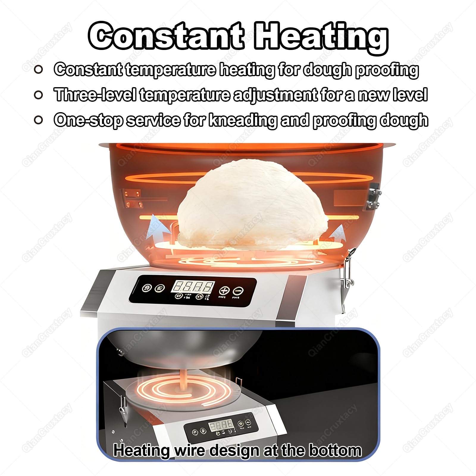 Impastatrice a Spirale Elettrica Professionale, Macchina per Impasto con Doppia Rotazione, con Riscaldamento Temperatura Costante, Ciotola in Acciaio Inox, Timer 30 Min per Panificio 8kg