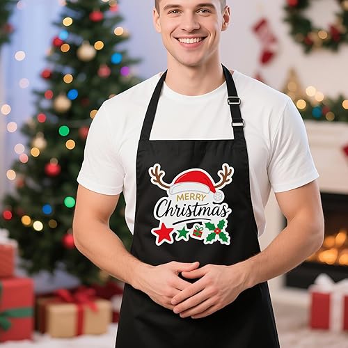 Miniatura 2 de Delantales de Navidad para mujeres y hombres con 2 bolsillos, delantal ajustable resistente al agua para hornear, asar a la parrilla, cocinar