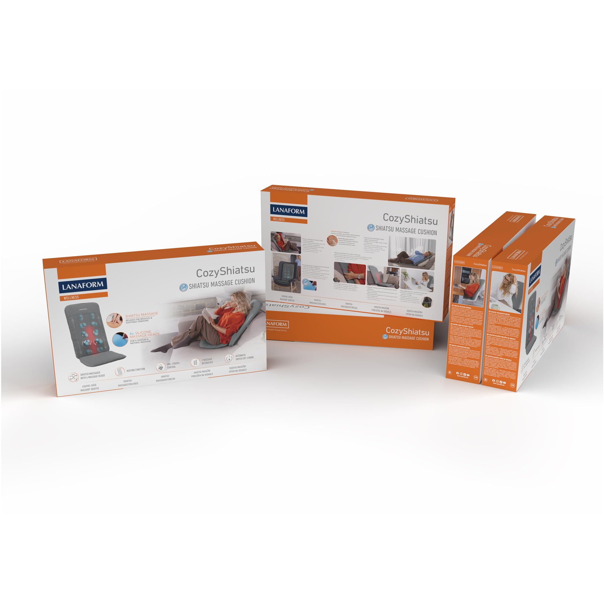 LANAFORM - CozyShiatsu - Couvre-siège Massage Shiatsu - Fauteuil Massant Chauffant Dos - Têtes Gel Rotatives Relaxation - Chaleur Lombaire Activable - Siège Bureau Canapé Détente