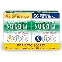 Saugella Assorbenti Cotton Touch Giorno & Notte, 42 Assorbenti Cotone Giorno con Ali