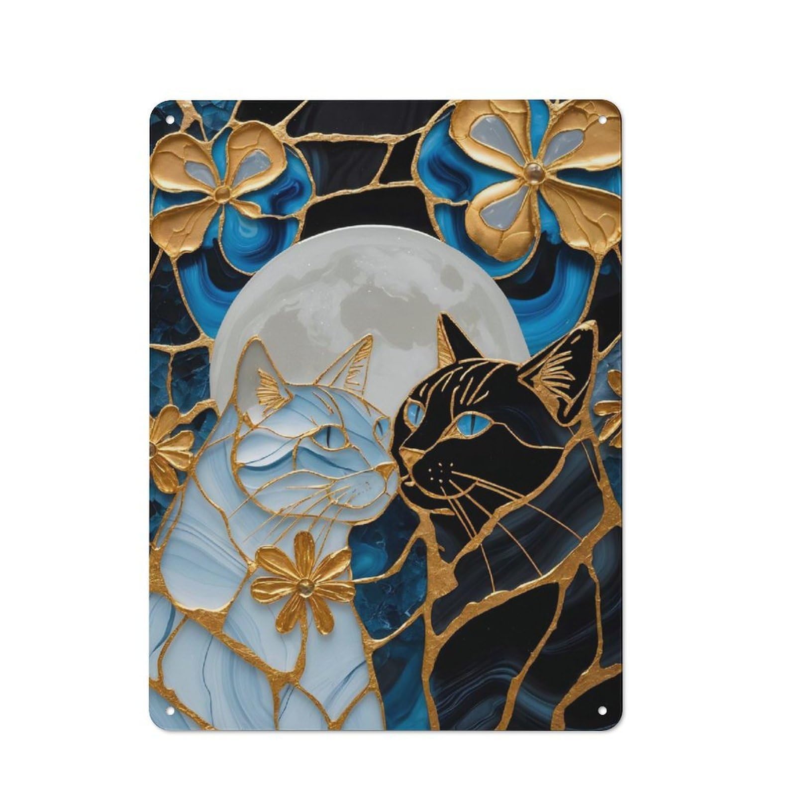 Junmoney Love Cat Kintsugi Art Tin Wall Plaque 40X30cm With For Pub Or Café, A Decorative Christmas Gift For Hospitality Wall Decor Collectors