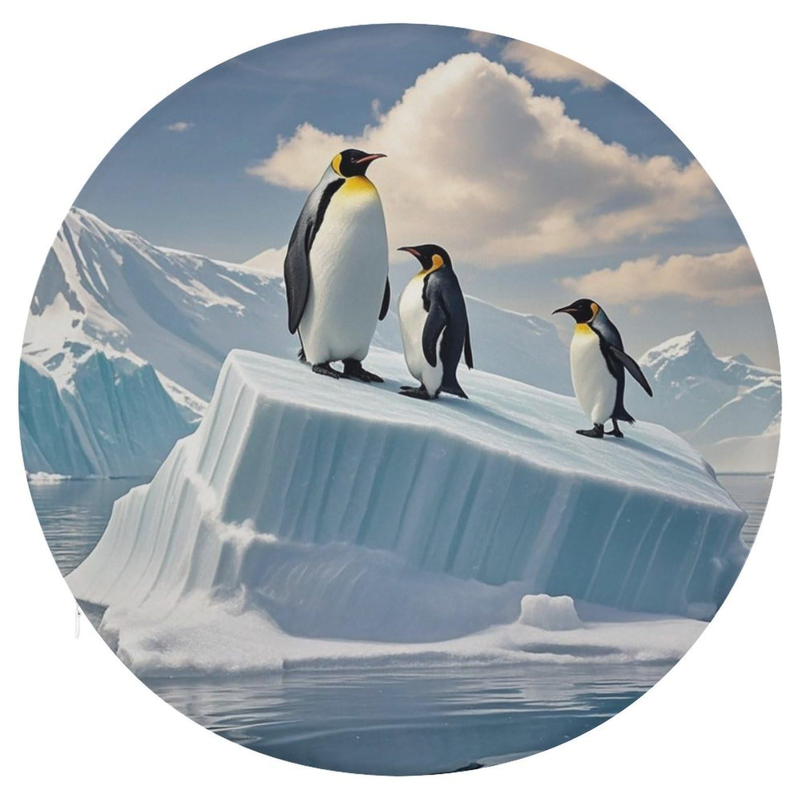 FekiLoot Penguins On The Iceberg Chair Cushion Round Memory Foam Seat Cushion Soft Circle Chair Pad with Removable Cover Fashion Decorative Stool Pad for Bedroom Sofa Kitchen Office 15.4" X 15.3"