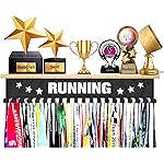 Marathon Running Trophy Shelf with Hooks for Medals - Metal Display Shelf for Wall Mount Ribbon Display, Trophy Shelves for Gymnastics, Soccer, Wrest,Running Race Medals Awards Rack,Gifts for Runners