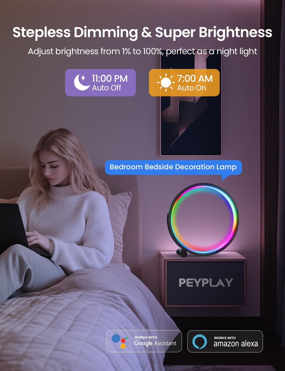 Lámpara de mesa LED inteligente, iluminación RGB+IC, luz nocturna que cambia de color, sincronización de música, modo de bricolaje, atenuación continua, aplicación y control de voz (WiFi de