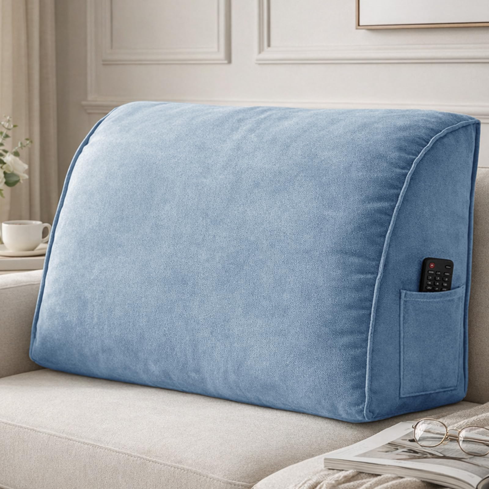 Aocase Extra Thick Sofa Back Cushion Wedge Pillow, Reading Pillow With Pocket Couch Back Cushion Decorative Throw Pillows, For Bed Tatami Sofa Cushion Back Support,Luxurious Blue,80×35×20cm