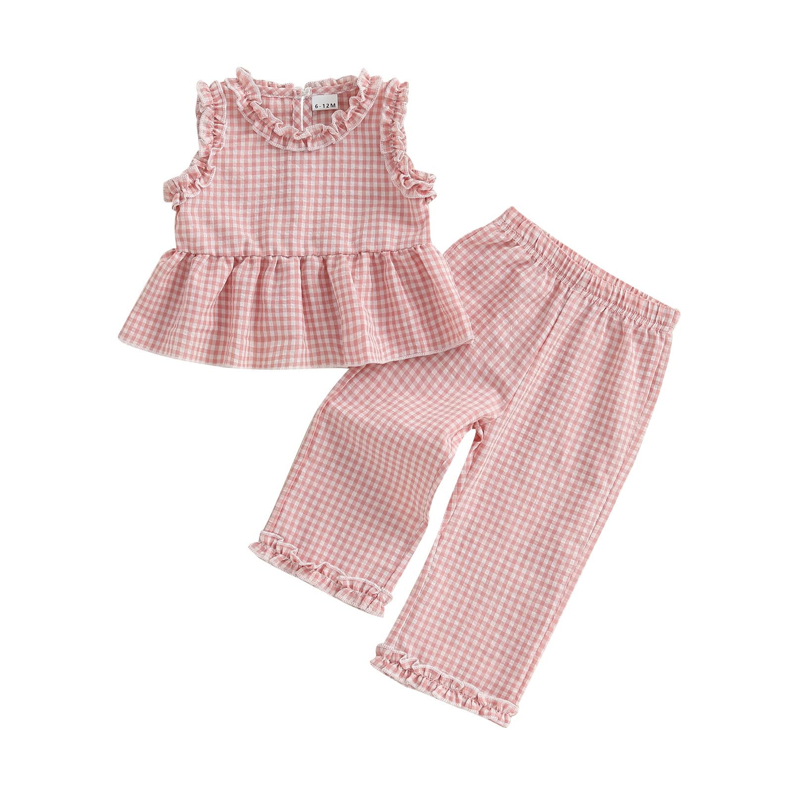 Toddler Baby Girls Summer Outfit Sleeveless Lace Trim Tank Tops and Wide Leg Pants Clothing Sets