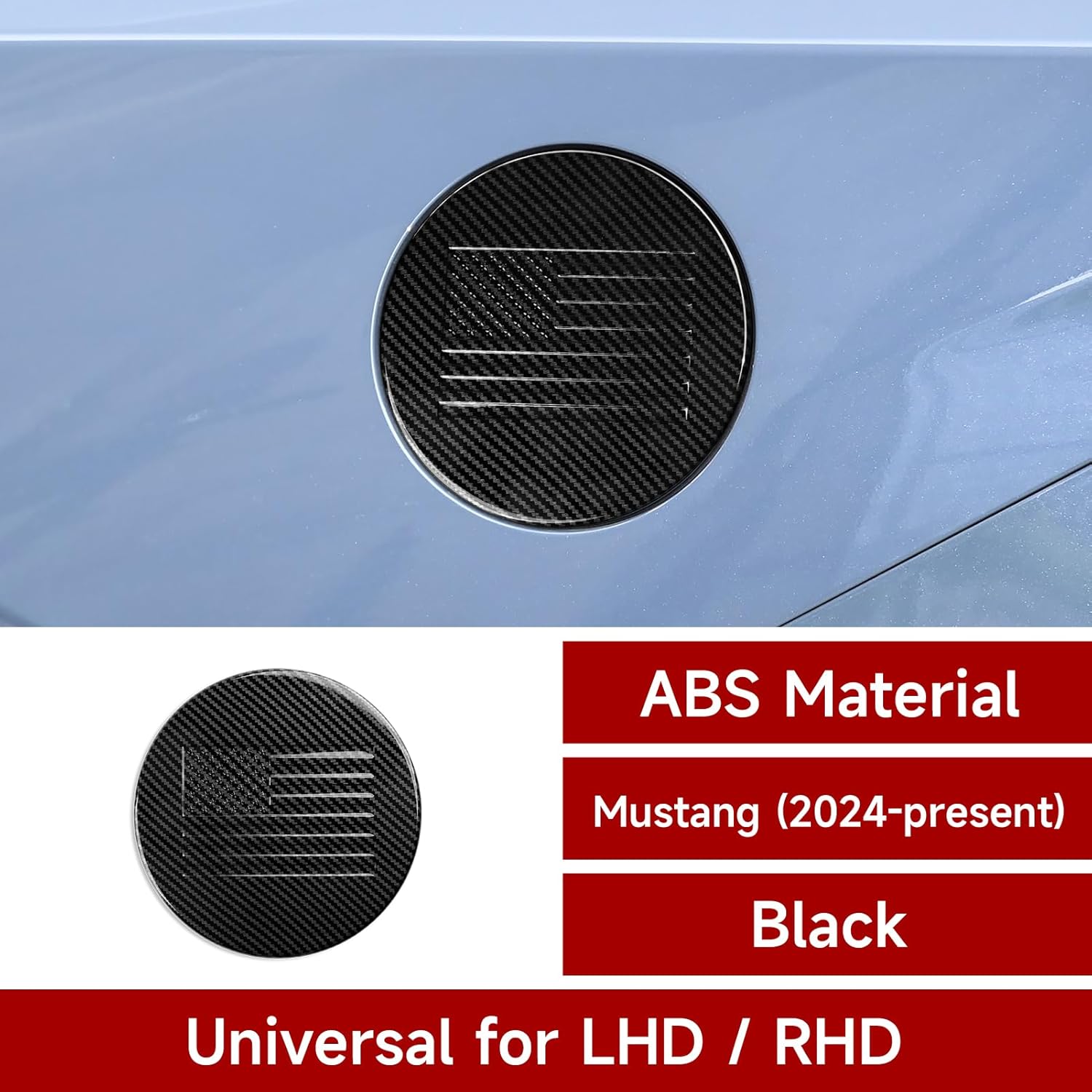 ABS Exterior Fuel Filler Door Gas Tank Cap Decoration Trim Cover Accessories for 2024 2025 2026 Ford Mustang (Carbon Fiber Style)