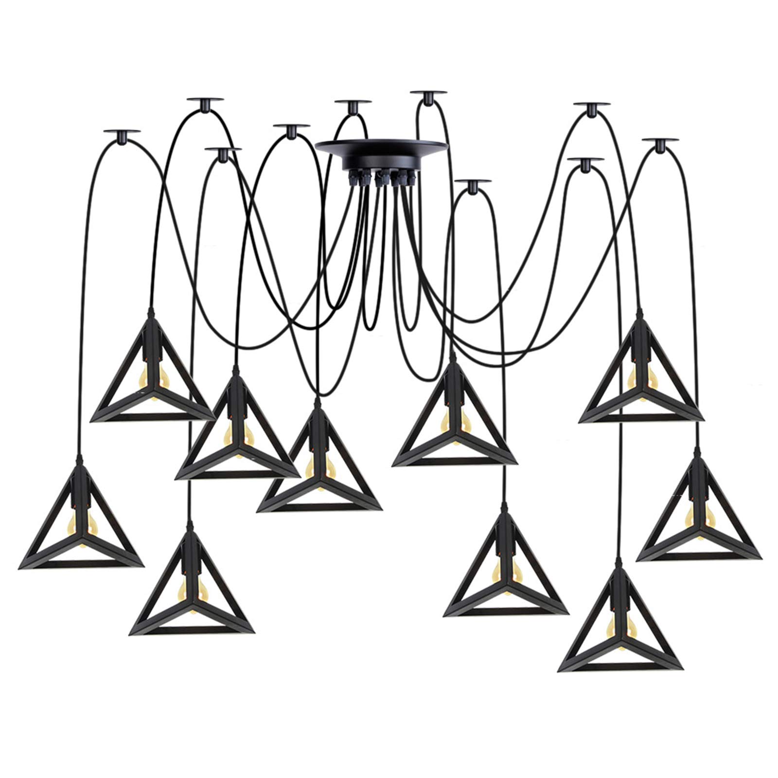Lampe suspendue noire DIY triangulaire, plafonnier métal ajustable 8 ou 10 lumières pour salon