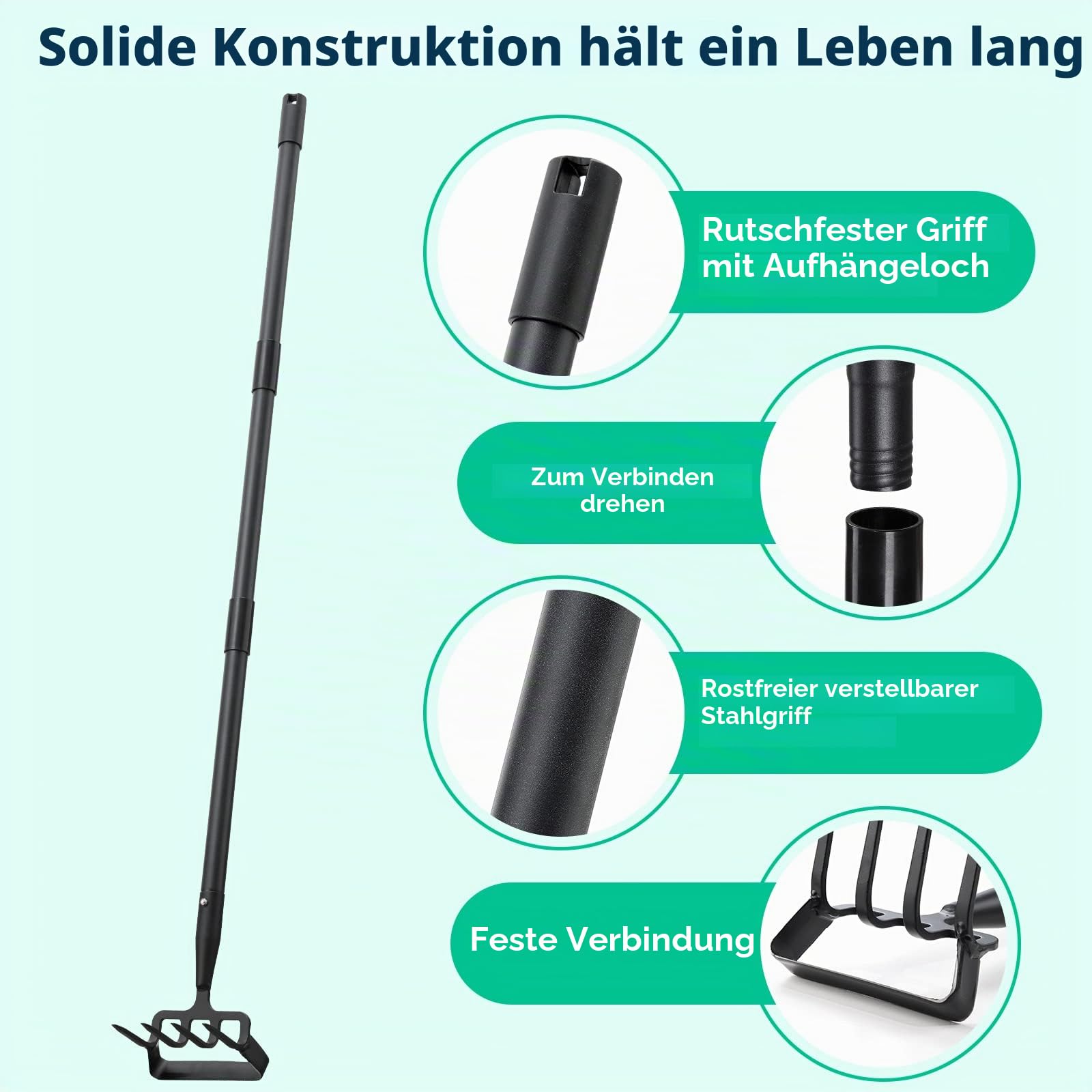 Gartenhacken zum Unkrautjäten, Werkzeug für Hacken mit Halterung für Garten mit verstellbarem Ring, Langer Griff-157cm, verstellbar, zum Jäten
