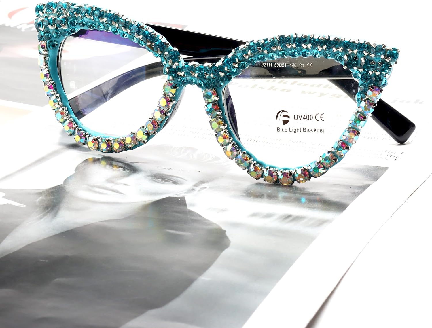 ICARA Cat Eye Reading Glasses for Women Bling Rhinestones Computer Oversized Readers Glasses